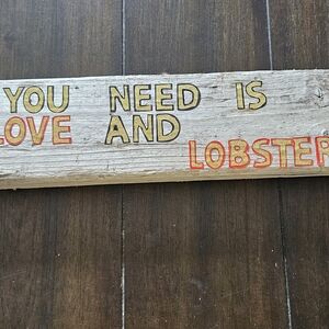 Rustic Wooden Sign with Love and Lobster Text